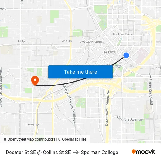 Decatur St SE @ Collins St SE to Spelman College map