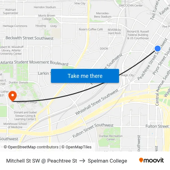 Mitchell St SW @ Peachtree St to Spelman College map