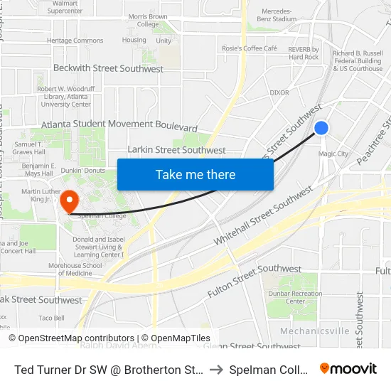 Ted Turner Dr SW @ Brotherton St SW to Spelman College map