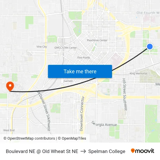 Boulevard NE @ Old Wheat St NE to Spelman College map