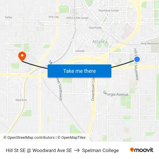 Hill St SE @ Woodward Ave SE to Spelman College map