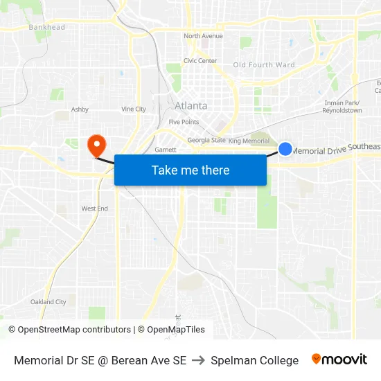 Memorial Dr SE @ Berean Ave SE to Spelman College map