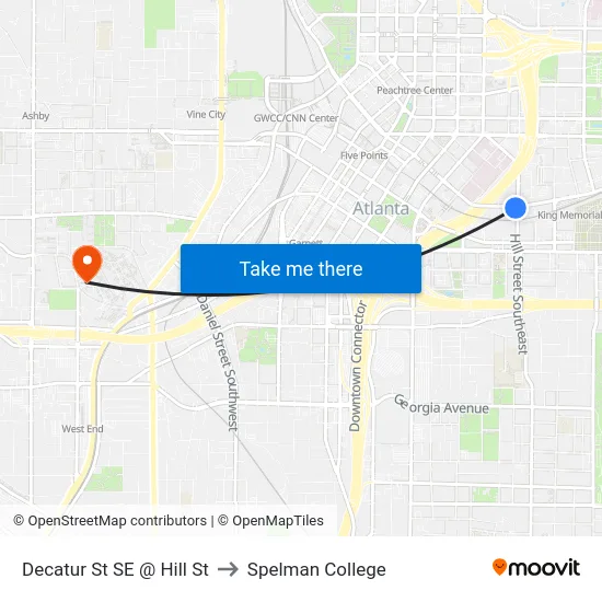 Decatur St SE @ Hill St to Spelman College map