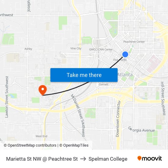 Marietta St NW @ Peachtree St to Spelman College map