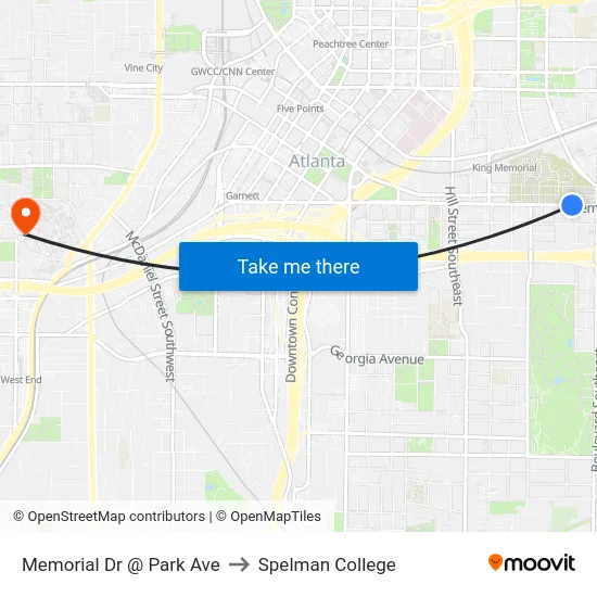 Memorial Dr @ Park Ave to Spelman College map