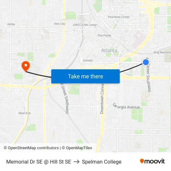 Memorial Dr SE @ Hill St SE to Spelman College map