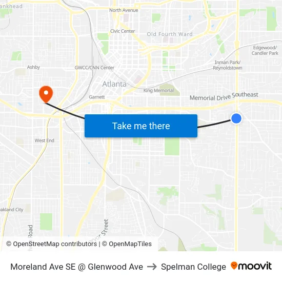 Moreland Ave SE @ Glenwood Ave to Spelman College map