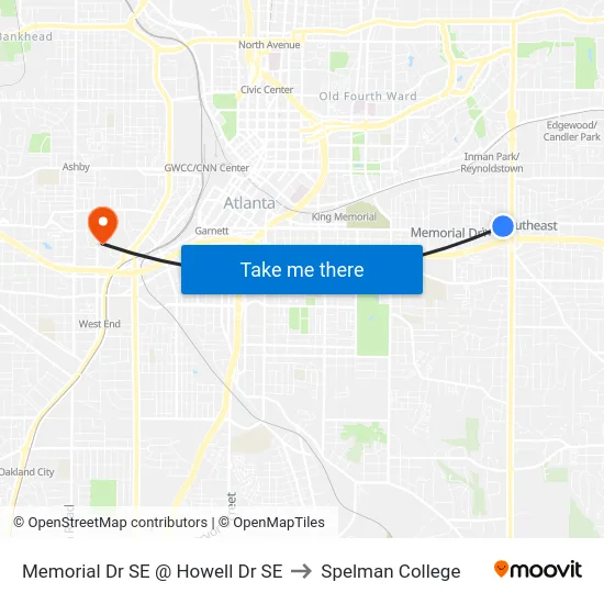 Memorial Dr SE @ Howell Dr SE to Spelman College map