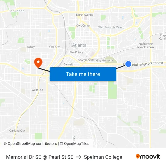 Memorial Dr SE @ Pearl St SE to Spelman College map