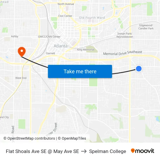 Flat Shoals Ave SE @ May Ave SE to Spelman College map