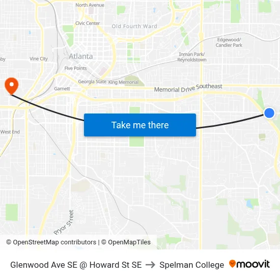 Glenwood Ave SE @ Howard St SE to Spelman College map