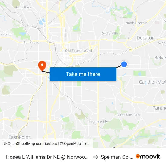 Hosea L Williams Dr NE @ Norwood Ave NE to Spelman College map