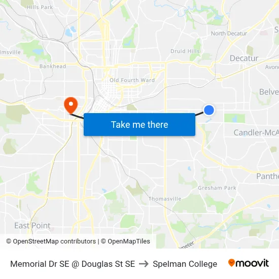 Memorial Dr SE @ Douglas St SE to Spelman College map