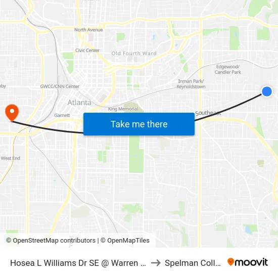 Hosea L Williams Dr SE @ Warren St SE to Spelman College map