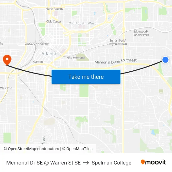 Memorial Dr SE @ Warren St SE to Spelman College map