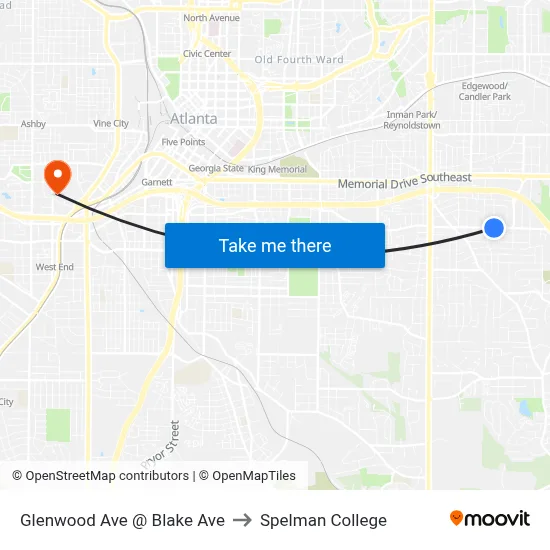 Glenwood Ave @ Blake Ave to Spelman College map