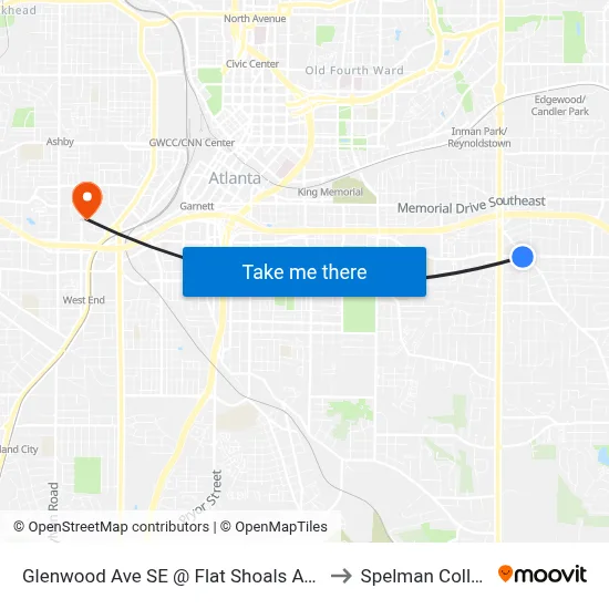Glenwood Ave SE @ Flat Shoals Ave SE to Spelman College map