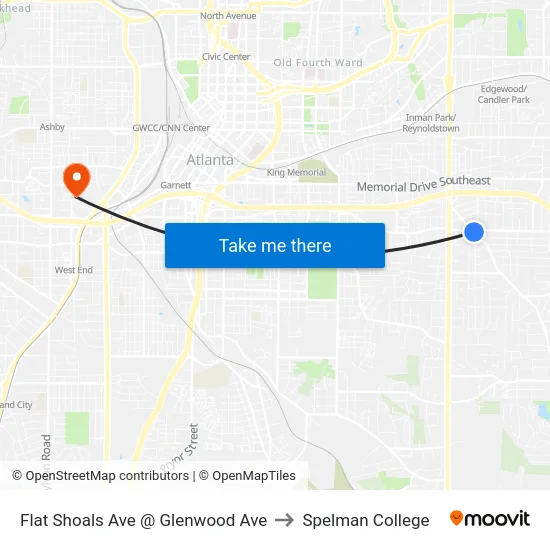 Flat Shoals Ave @ Glenwood Ave to Spelman College map