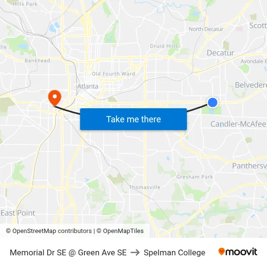 Memorial Dr SE @ Green Ave SE to Spelman College map