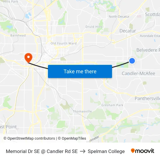 Memorial Dr SE @ Candler Rd SE to Spelman College map