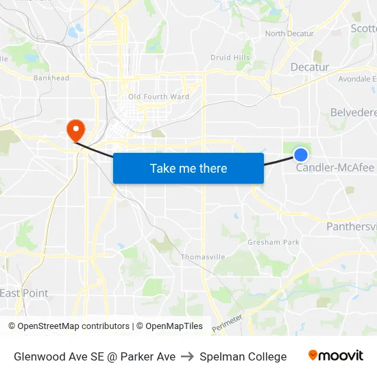 Glenwood Ave SE @ Parker Ave to Spelman College map