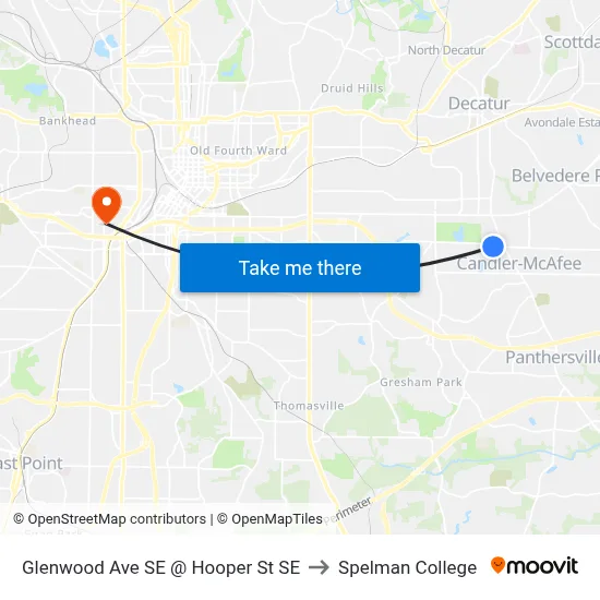 Glenwood Ave SE @ Hooper St SE to Spelman College map