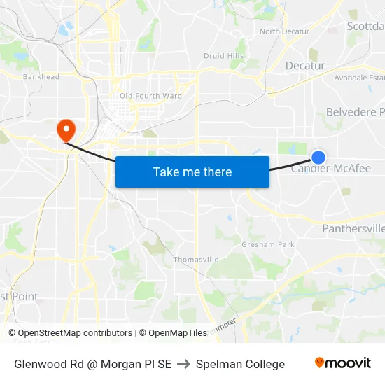 Glenwood Rd @ Morgan Pl SE to Spelman College map