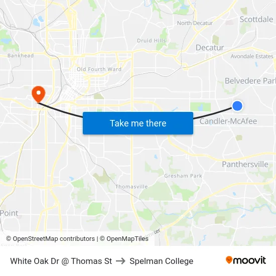 White Oak Dr @ Thomas St to Spelman College map