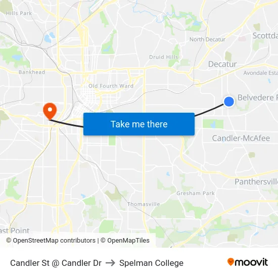 Candler St @ Candler Dr to Spelman College map