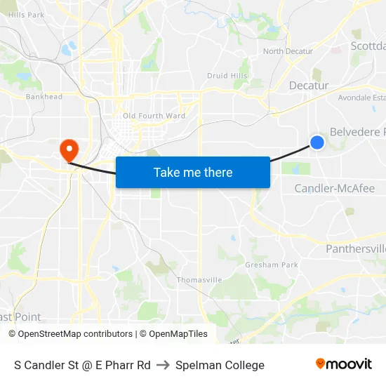 S Candler St @ E Pharr Rd to Spelman College map