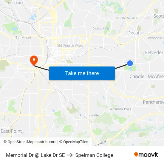 Memorial Dr @ Lake Dr SE to Spelman College map