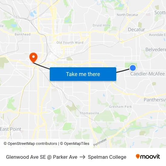 Glenwood Ave SE @ Parker Ave to Spelman College map