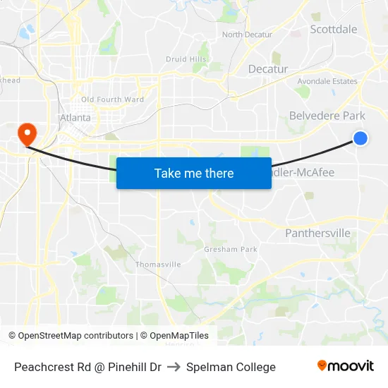 Peachcrest Rd @ Pinehill Dr to Spelman College map