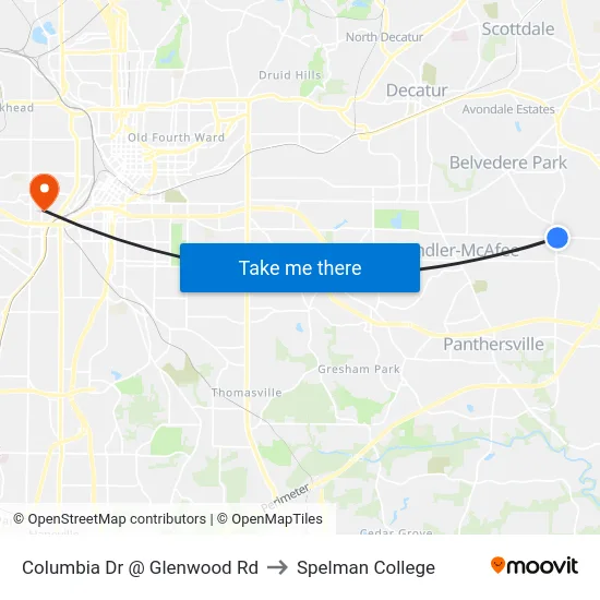 Columbia Dr @ Glenwood Rd to Spelman College map