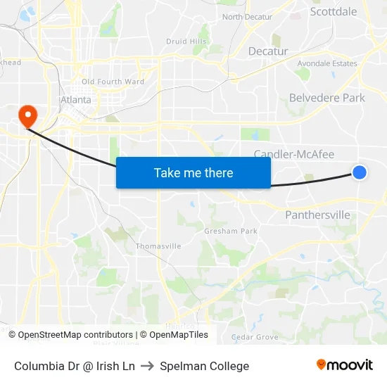 Columbia Dr @ Irish Ln to Spelman College map