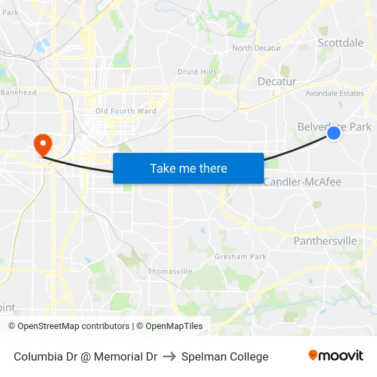 Columbia Dr @ Memorial Dr to Spelman College map