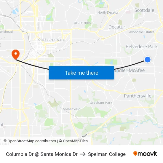 Columbia Dr @ Santa Monica Dr to Spelman College map