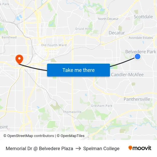 Memorial Dr @ Belvedere Plaza to Spelman College map