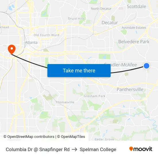 Columbia Dr @ Snapfinger Rd to Spelman College map