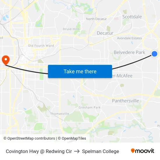 Covington Hwy @ Redwing Cir to Spelman College map