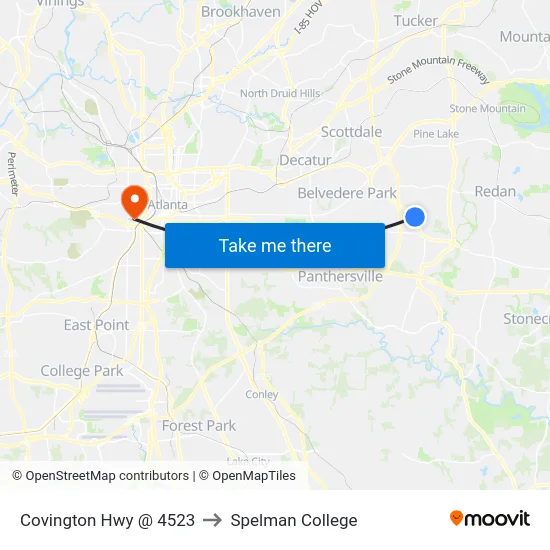Covington Hwy @ 4523 to Spelman College map