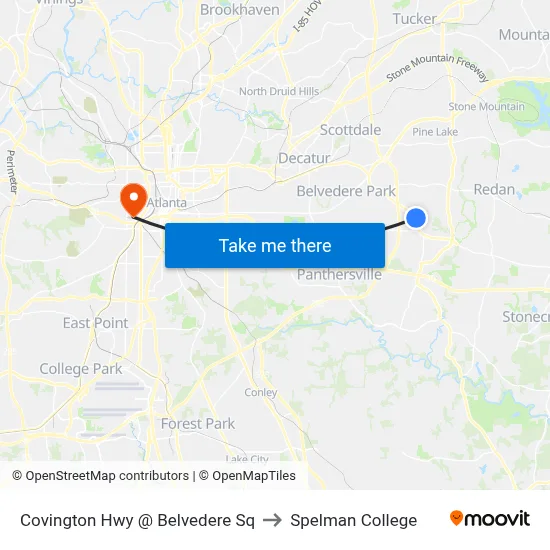 Covington Hwy @ Belvedere Sq to Spelman College map