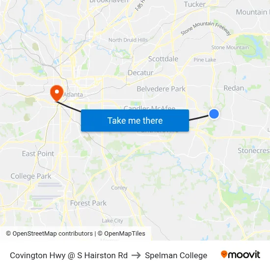 Covington Hwy @ S Hairston Rd to Spelman College map