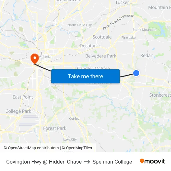 Covington Hwy @ Hidden Chase to Spelman College map