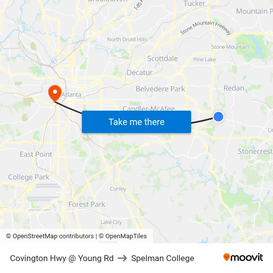 Covington Hwy @ Young Rd to Spelman College map