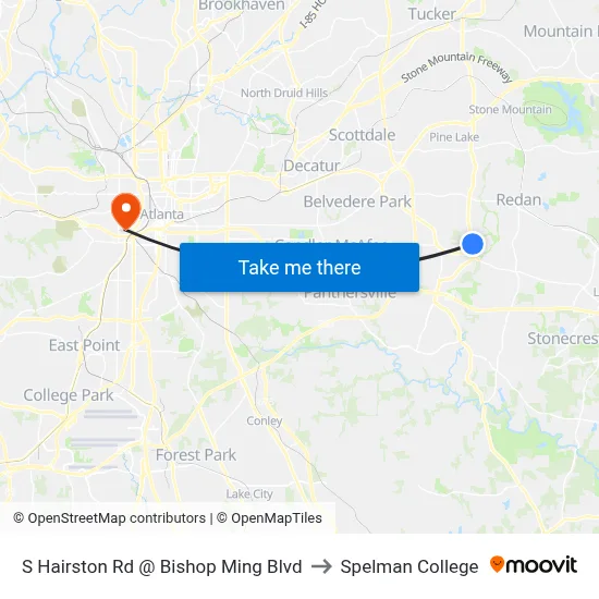 S Hairston Rd @ Bishop Ming Blvd to Spelman College map