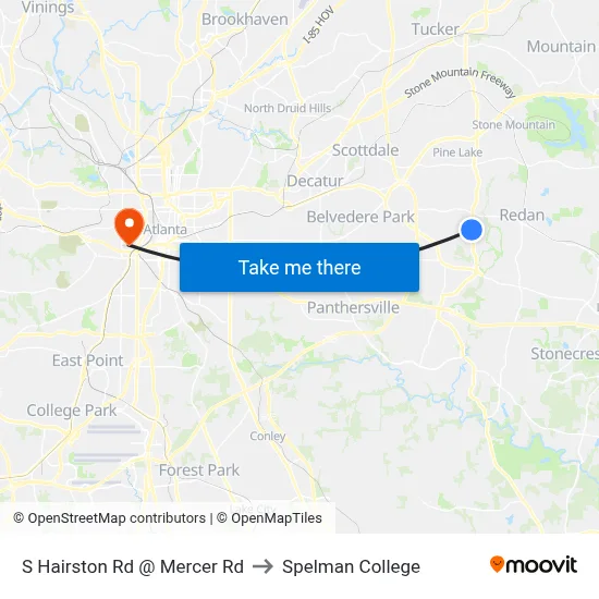 S Hairston Rd @ Mercer Rd to Spelman College map