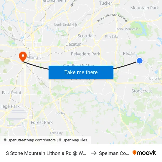 S Stone Mountain Lithonia Rd @ Wellborn Rd to Spelman College map