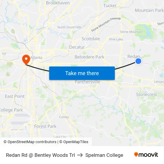 Redan Rd @ Bentley Woods Trl to Spelman College map