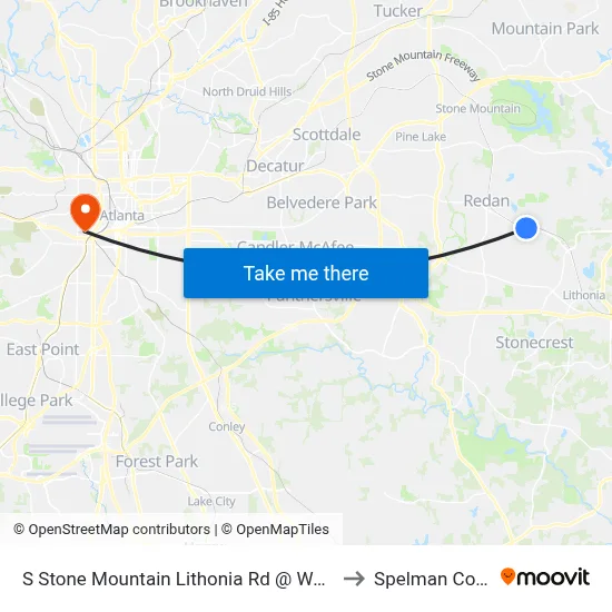 S Stone Mountain Lithonia Rd @ Wellborn Rd to Spelman College map